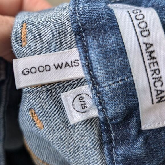 Good American Good Waist Skinny Jeans 0/25 Blue 161 High Waist Roll Cuff - Picture 7 of 8